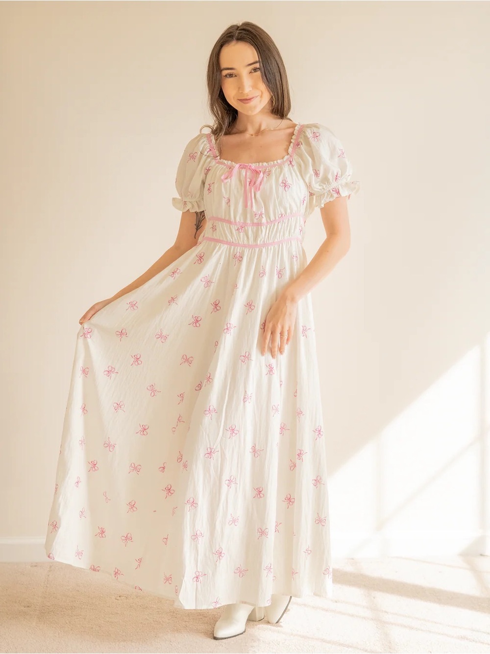 Coquette Charm Bow Print Maxi Dress New with Tags - Picture 3 of 6